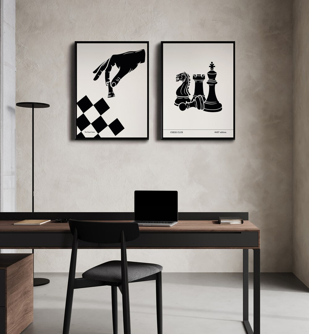Stylish CHESS PRINTS SET, SET OF 2 PAINTINGS showcasing elegant chess designs for art lovers and enthusiasts.
