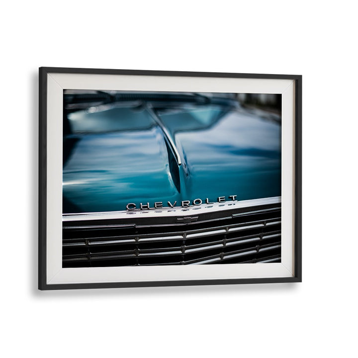 chevy car poster in Black Frame With Mount placed on a Wall 