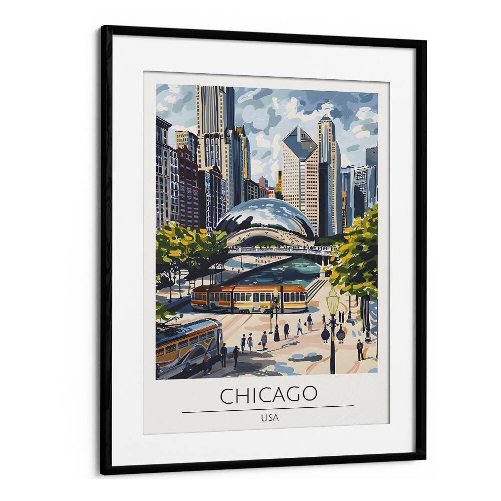 chigaco-usa travel posters in Black Frame With Mount