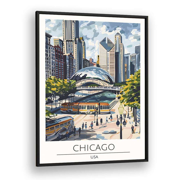 chigaco-usa travel posters in Black Plain Frame