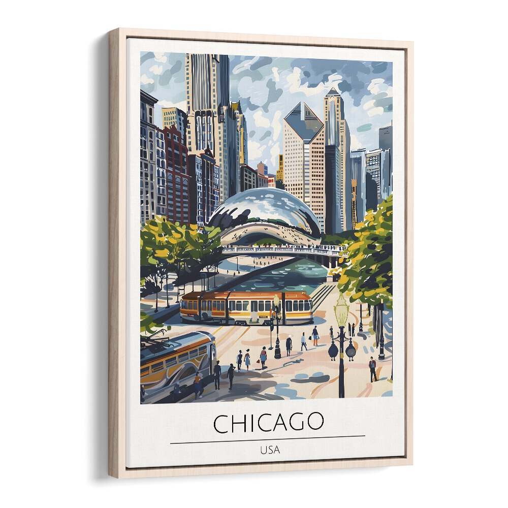 chigaco-usa travel posters in Oak Wood Floater Frame