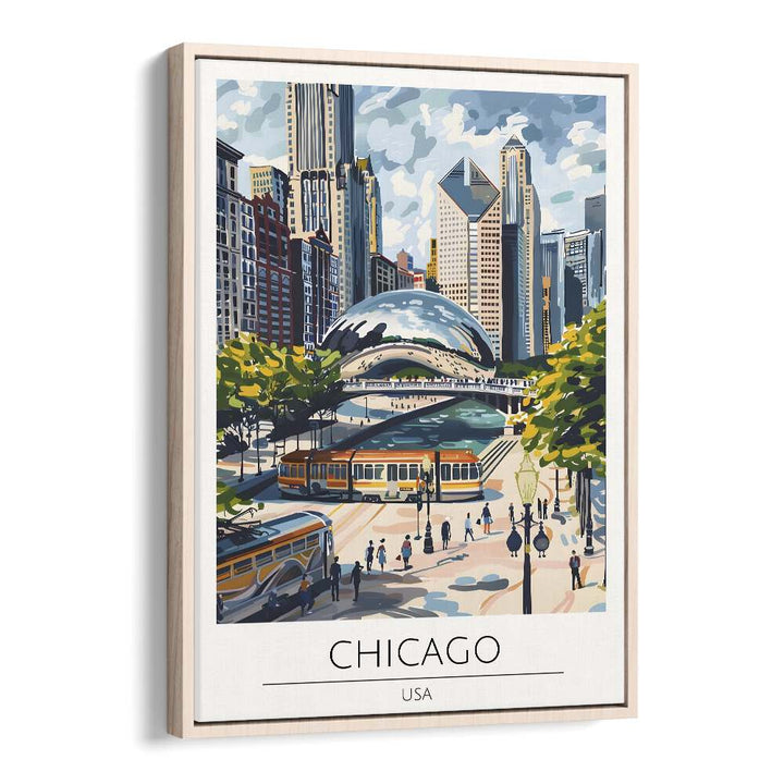 chigaco-usa travel posters in Oak Wood Floater Frame