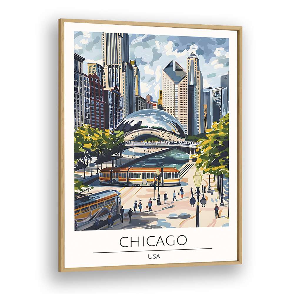 chigaco-usa travel posters in Oak Wood Plain Frame