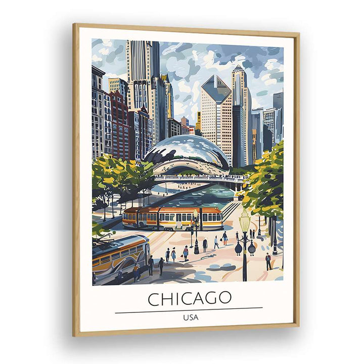 chigaco-usa travel posters in Oak Wood Plain Frame