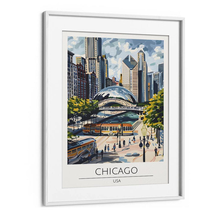 chigaco-usa travel posters in White Frame With Mount