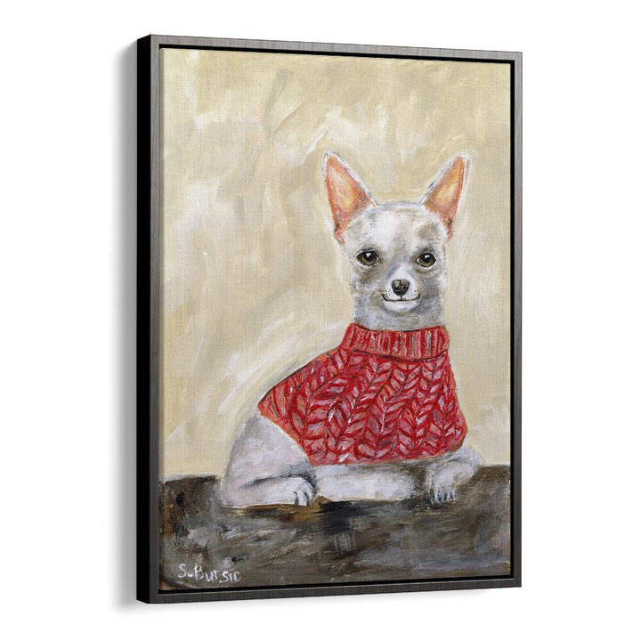 chihuahua women illustration paintings in Black Floater Frame