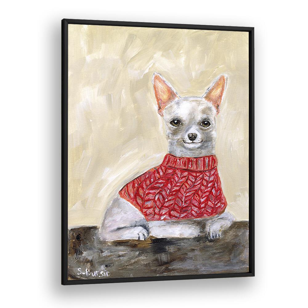 chihuahua women illustration paintings in Black Plain Frame