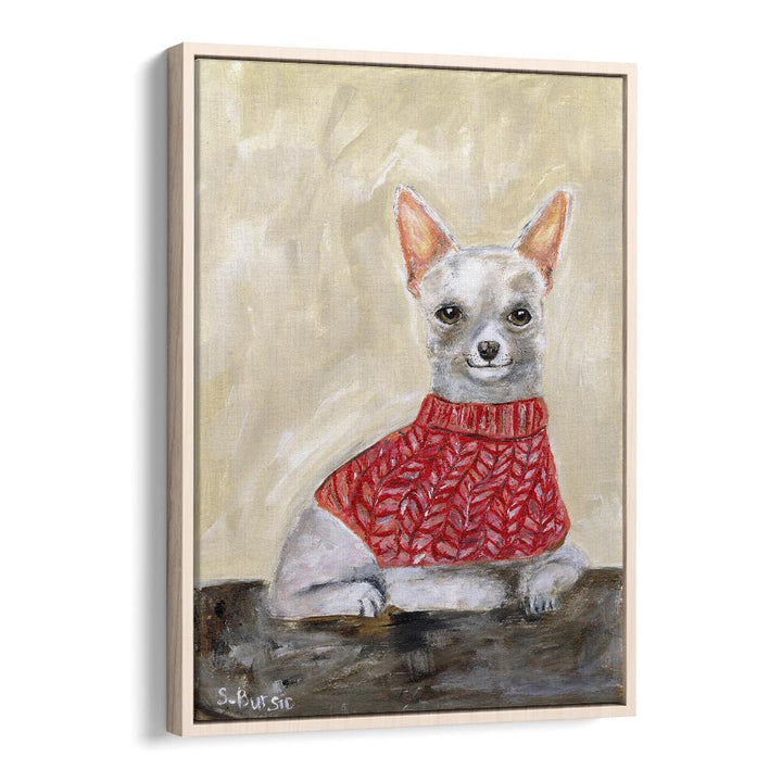 chihuahua women illustration paintings in Oak Wood Floater Frame