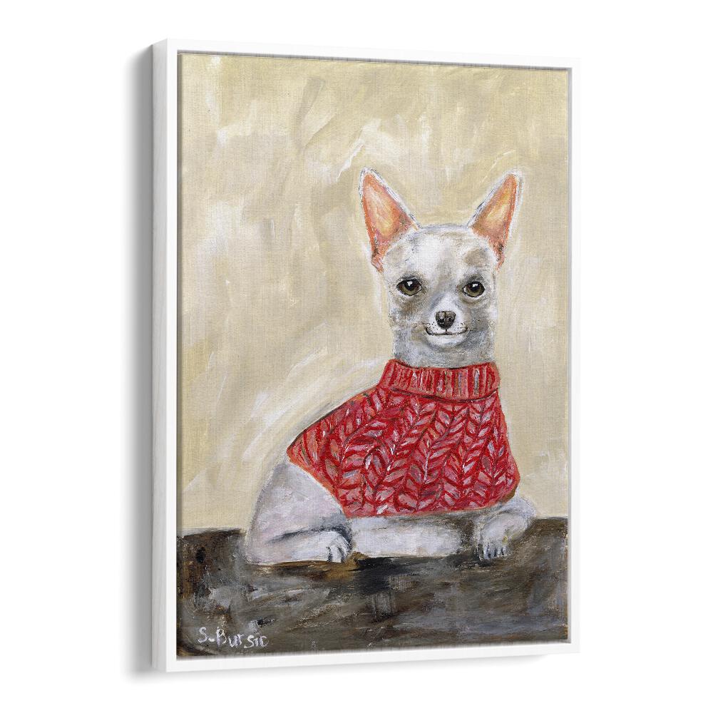 chihuahua women illustration paintings in White Floater Frame