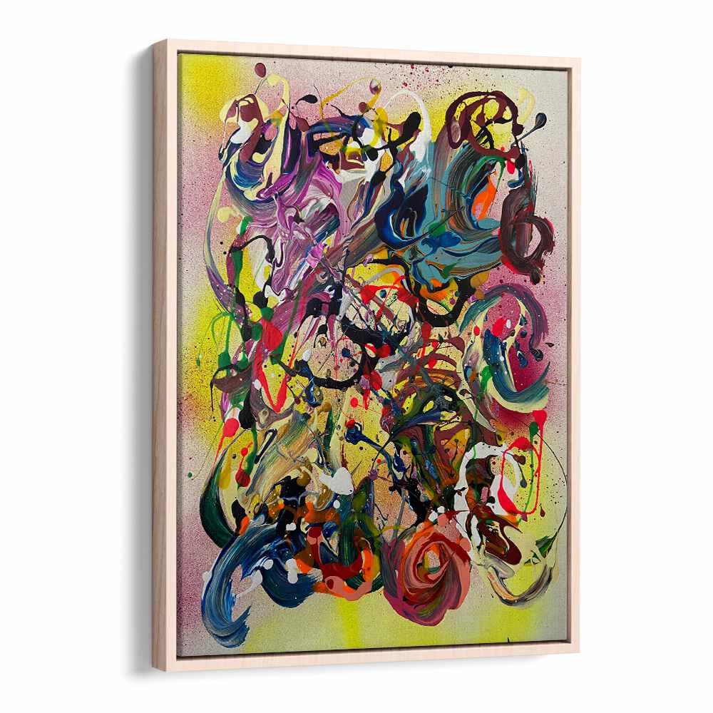 chugi abstract paintings in Oak Wood Floater Frame