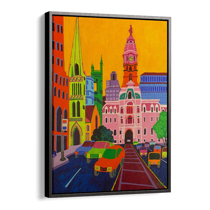 city hall landscape art prints in Black Floater Frame