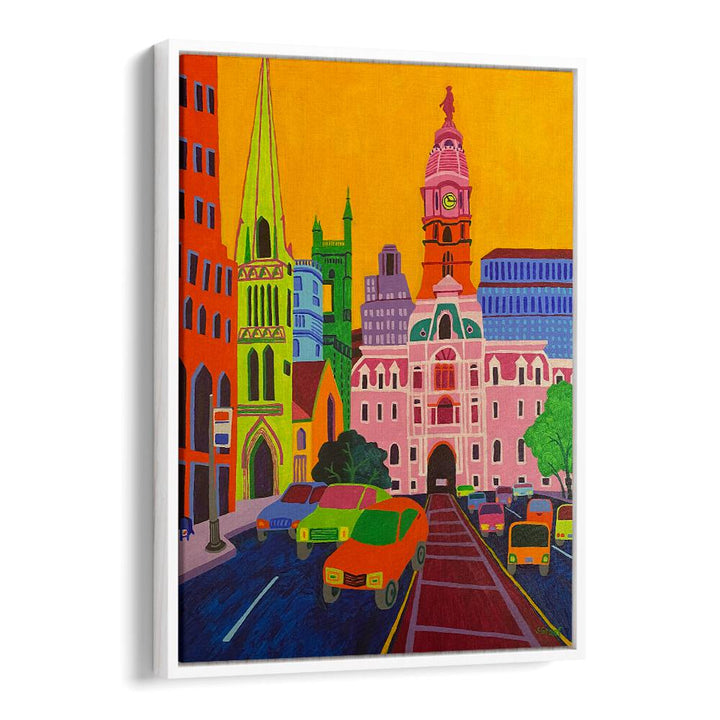 city hall landscape art prints in White Floater Frame