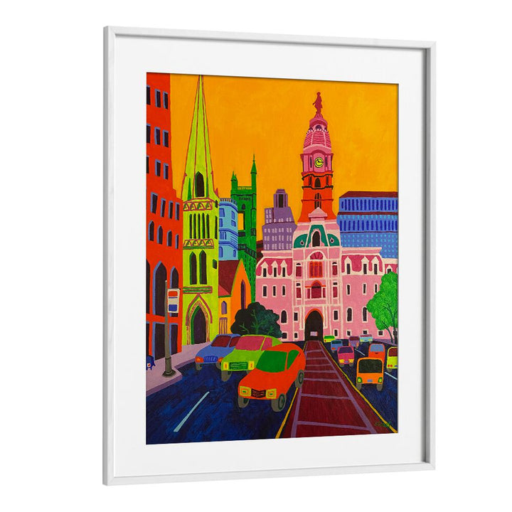 city hall landscape art prints in White Frame With Mount