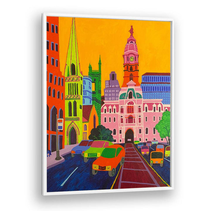 city hall landscape art prints in White Plain Frame