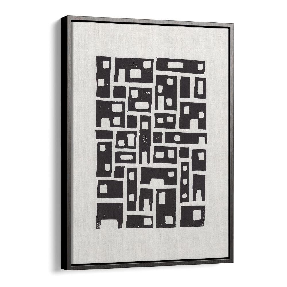 city lino print by alisa galitsyna geometric art prints geometric paintings in Black Floater Frame