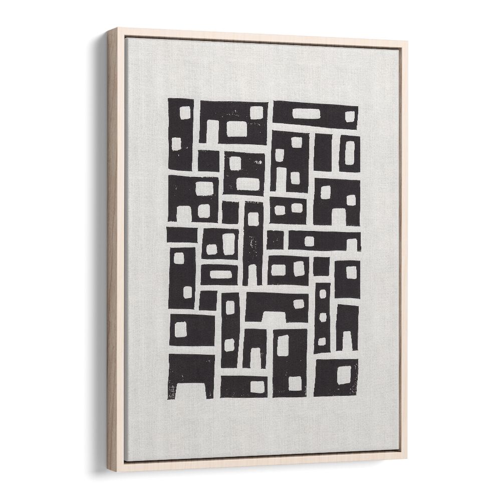 city lino print by alisa galitsyna geometric art prints geometric paintings in Oak Wood Floater Frame