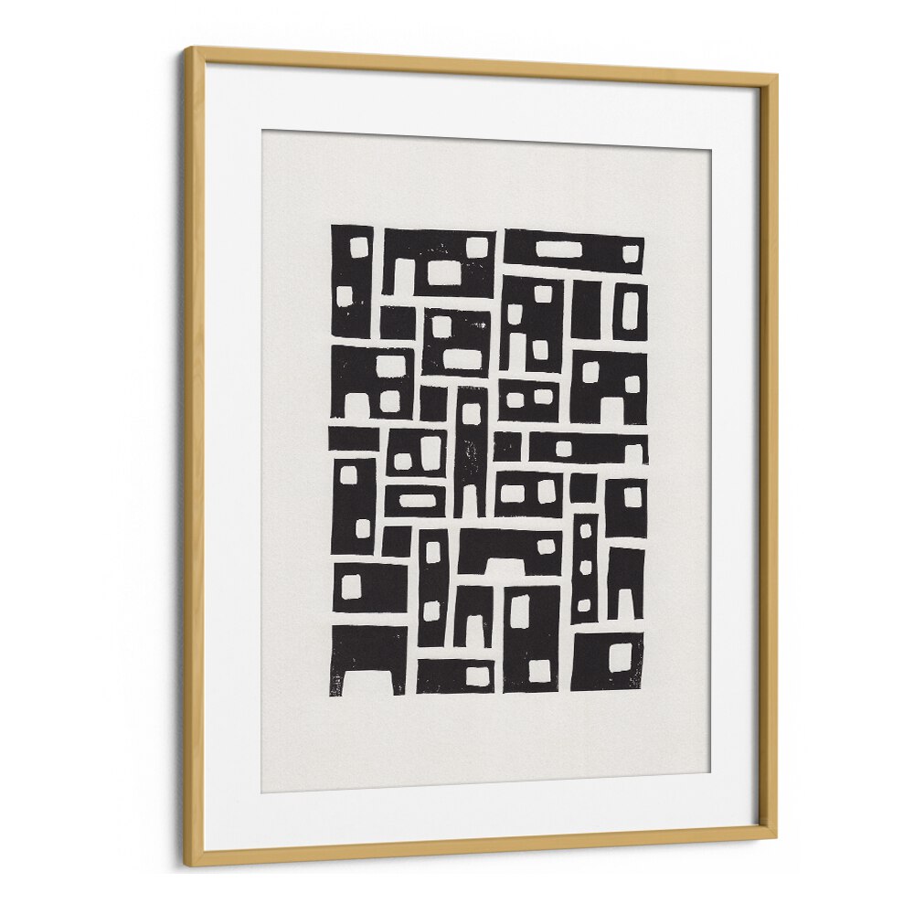 city lino print by alisa galitsyna geometric art prints geometric paintings in Oak Wood Frame With Mount