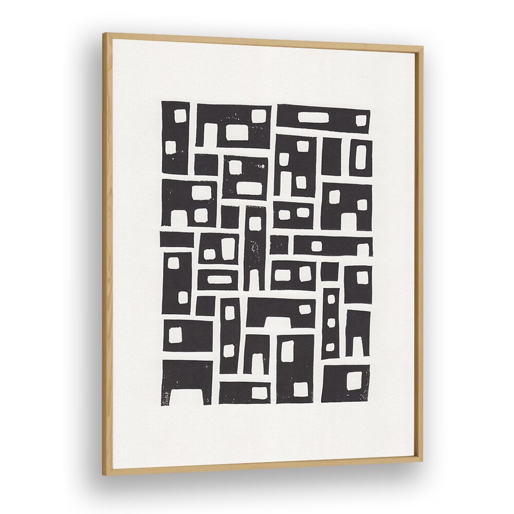 city lino print by alisa galitsyna geometric art prints geometric paintings in Oak Wood Plain Frame