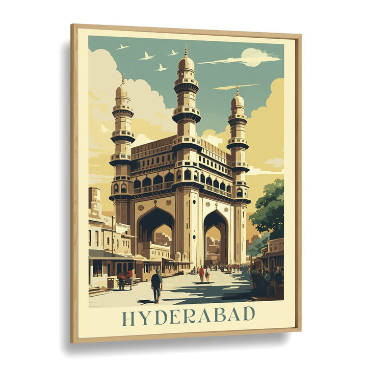 city of nizam-hyderabad travel posters in Oak Wood Plain Frame