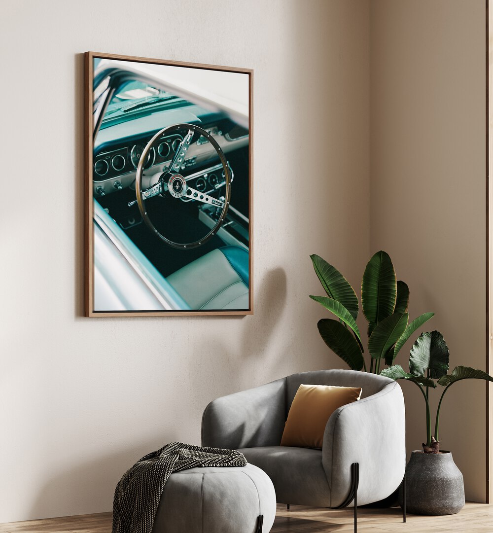 classic car VII car poster Artwork I placed on a Cream Colored Wall