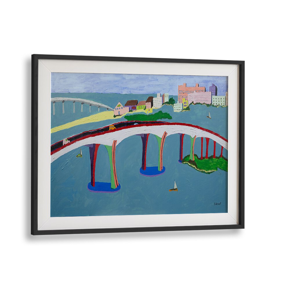 clearwater bridge landscape art prints in Black Frame With Mount