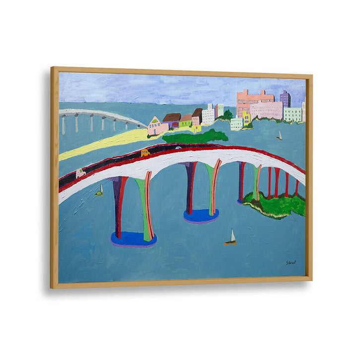 clearwater bridge landscape art prints in Oak Wood Plain Frame