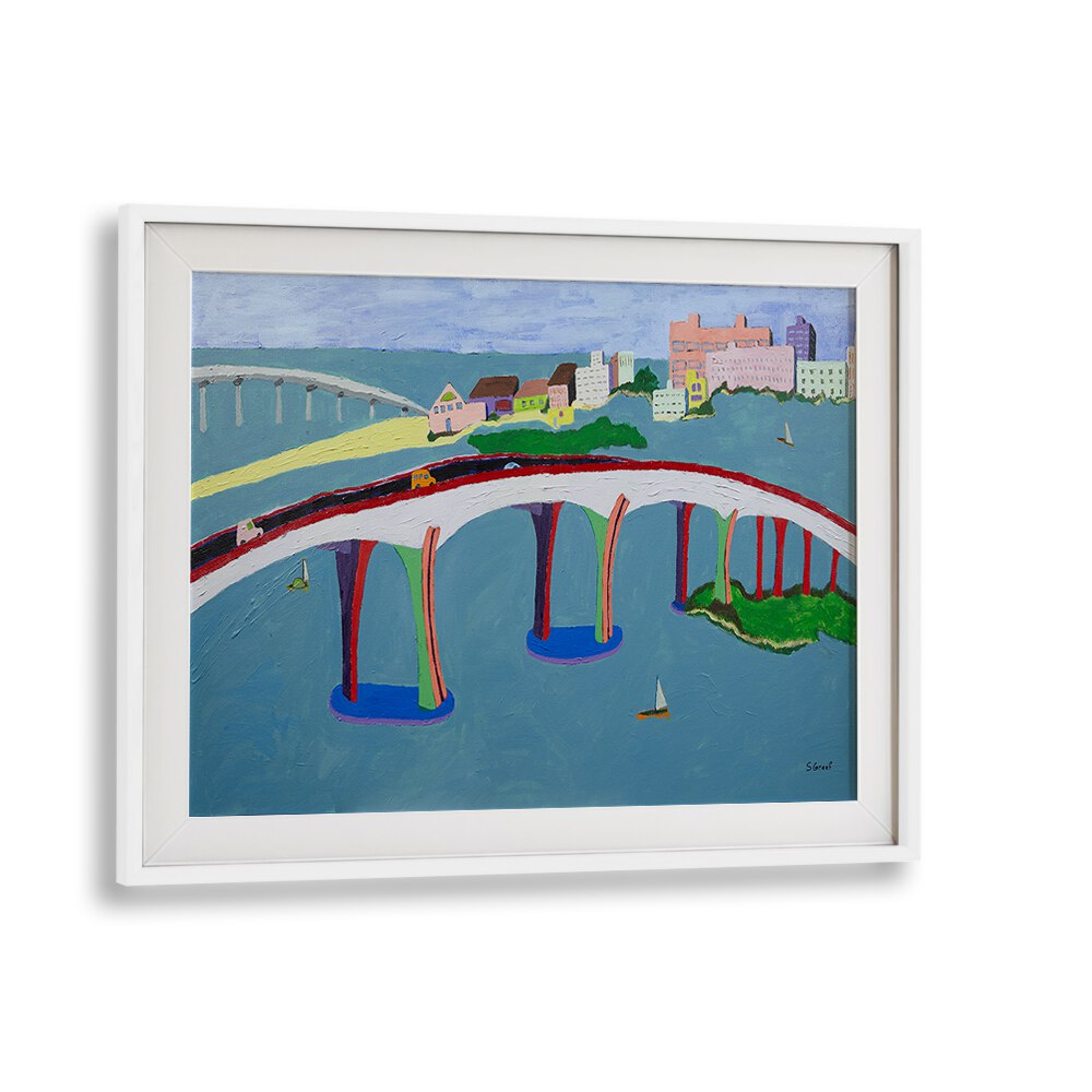 clearwater bridge landscape art prints in White Frame With Mount