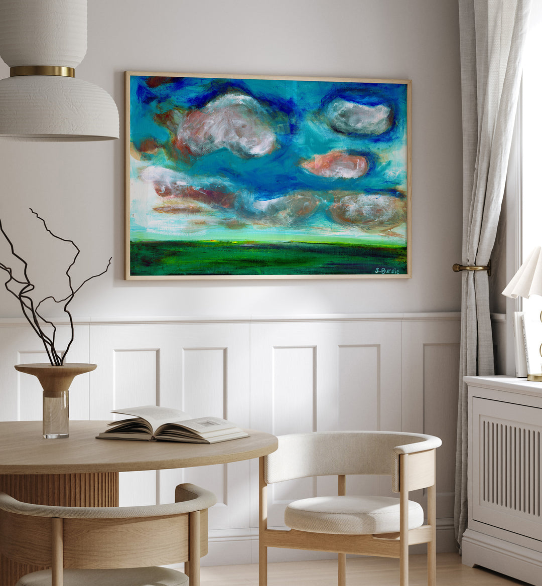 cloudy landscape women illustration paintings Artwork I placed on a wall