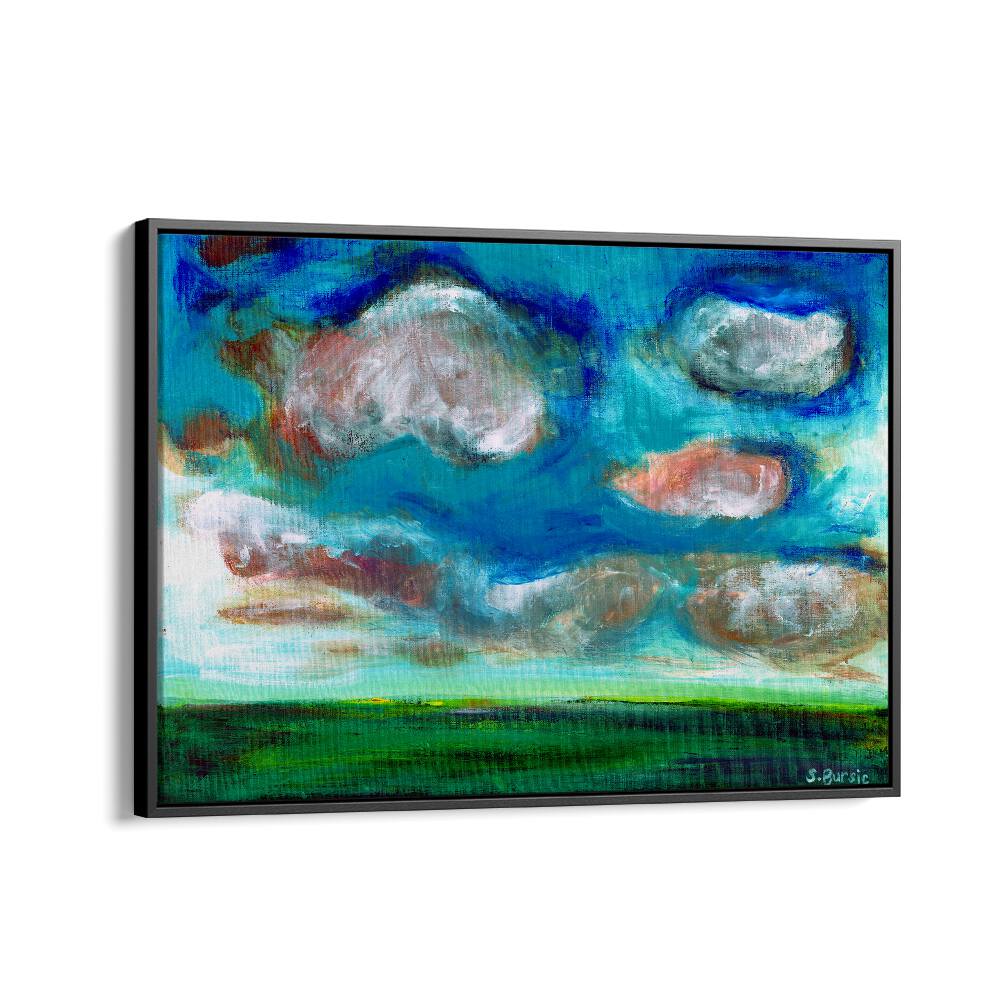 cloudy landscape women illustration paintings in Black Floater Frame