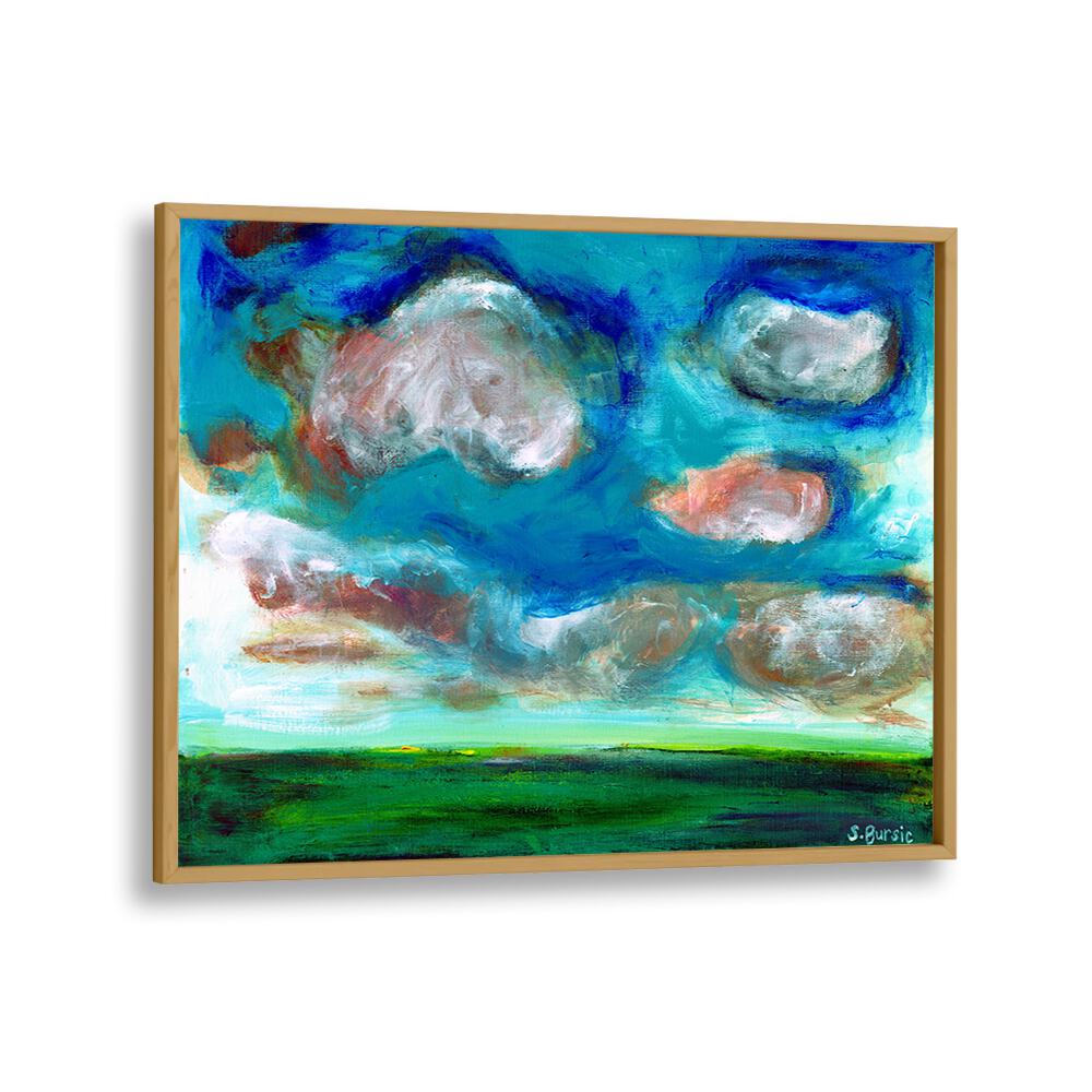 cloudy landscape women illustration paintings in Oak Wood Plain Frame