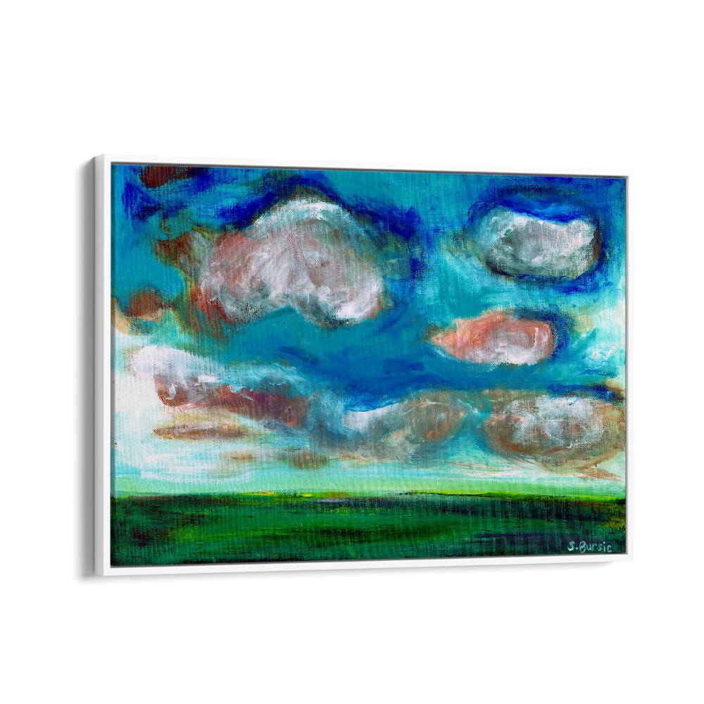 cloudy landscape women illustration paintings in White Floater Frame