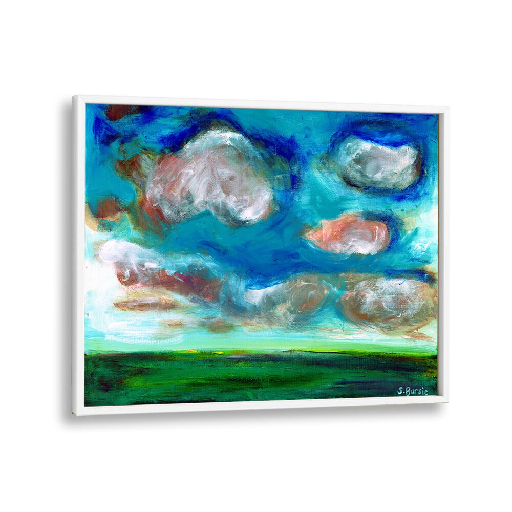 cloudy landscape women illustration paintings in White Plain Frame