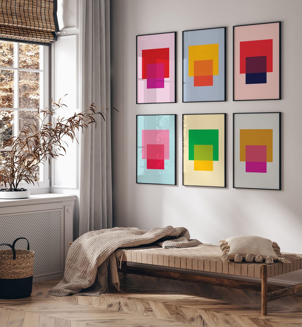 colorful abstract blocks abstract gallery wall  set of 6  placed on a wall