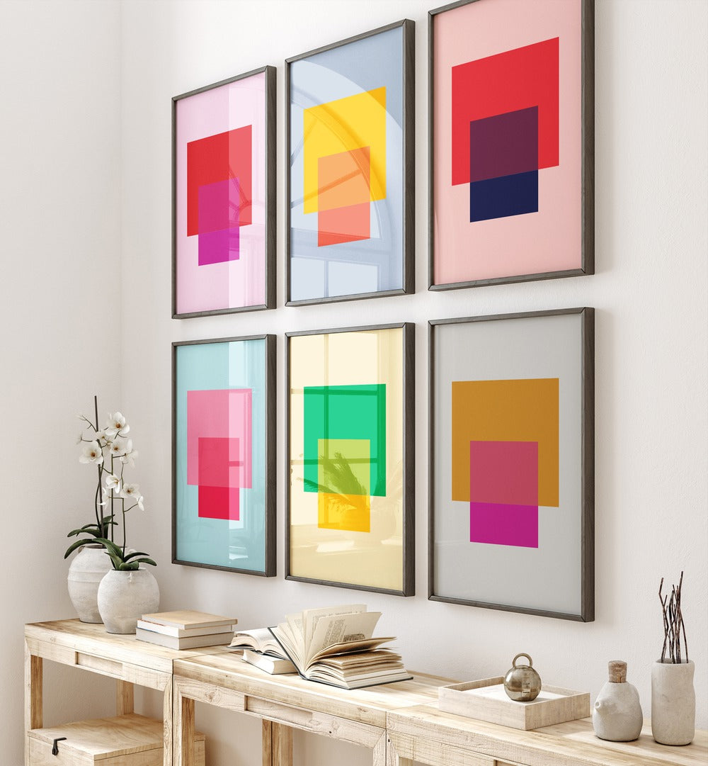 colorful abstract blocks abstract gallery wall  set of 6  placed on a wall