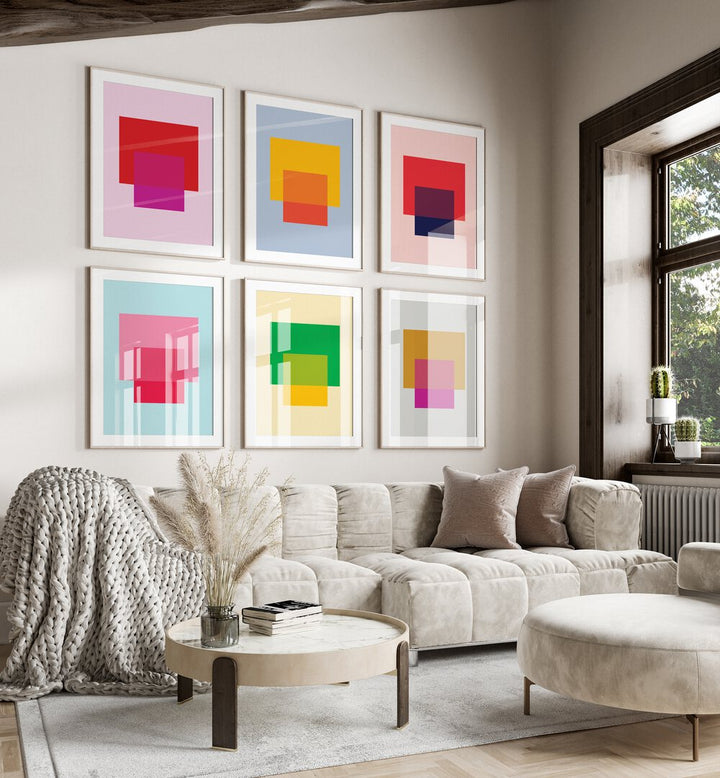 colorful abstract blocks abstract gallery wall  set of 6  placed on a wall