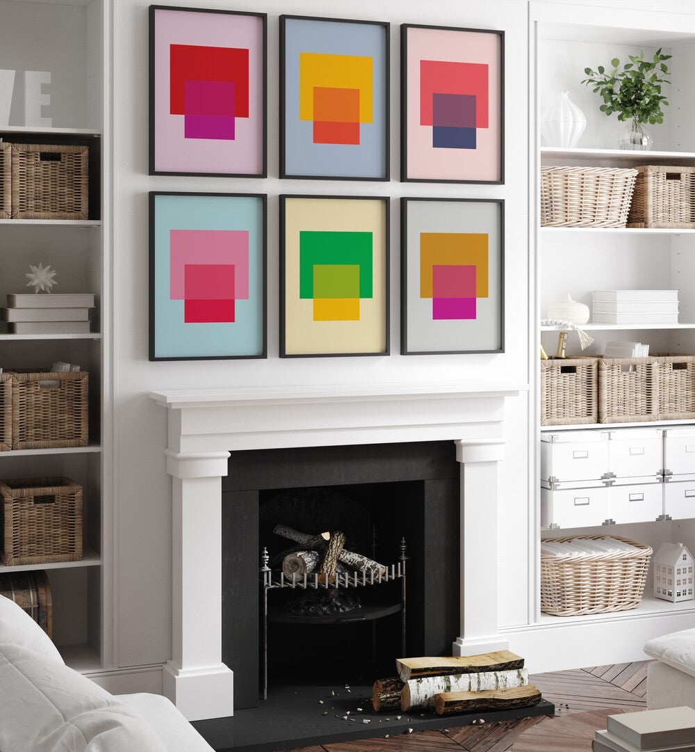 colorful abstract blocks abstract gallery wall  set of 6  placed on a wall