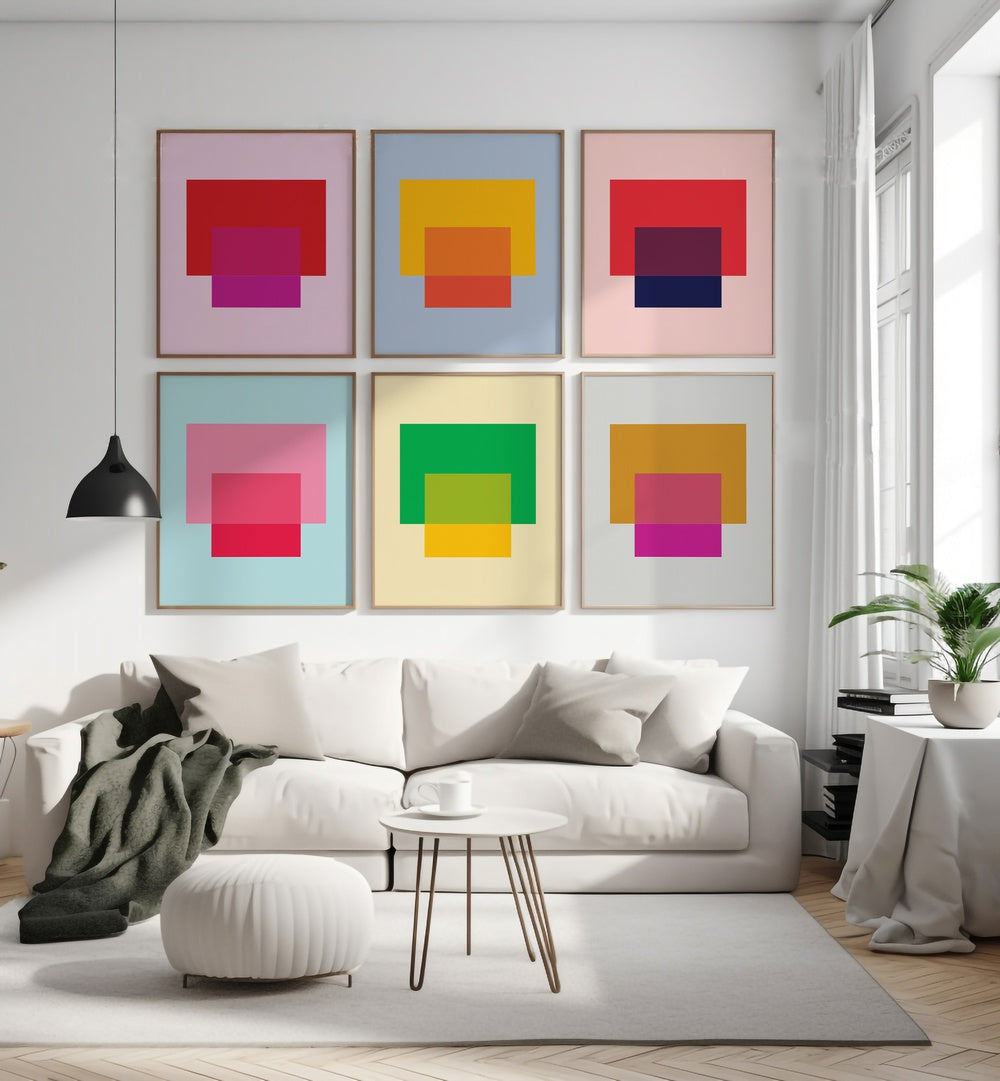 colorful abstract blocks abstract gallery wall  set of 6  placed on a wall
