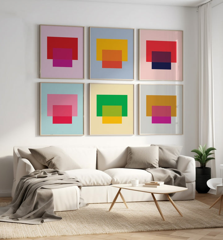 colorful abstract blocks abstract gallery wall  set of 6  placed on a wall