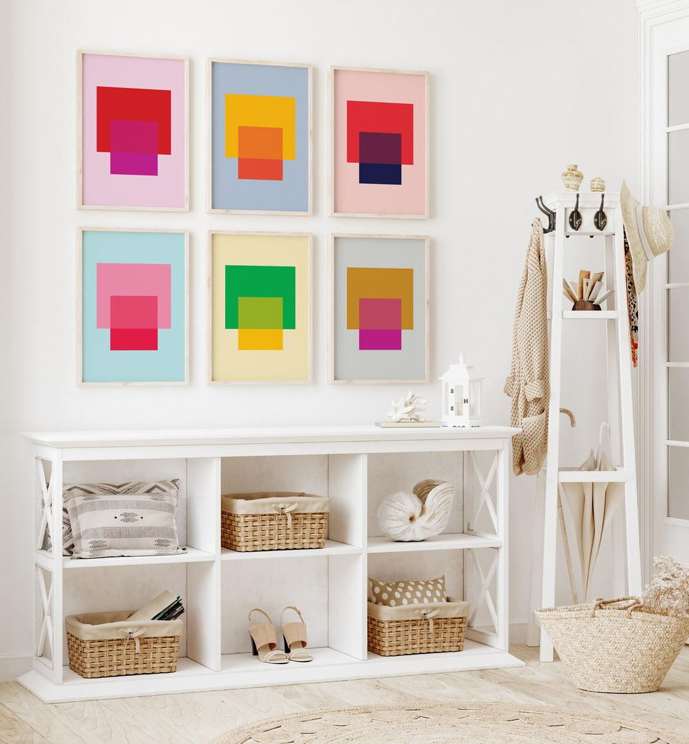 colorful abstract blocks abstract gallery wall  set of 6  placed on a wall