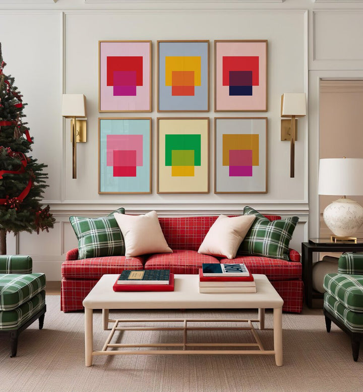 colorful abstract blocks abstract gallery wall  set of 6  placed on a wall