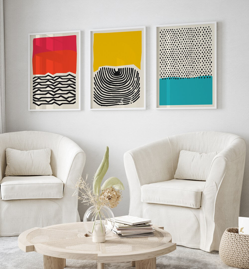 colourful abstracts - i  set of 3  placed on a wall 