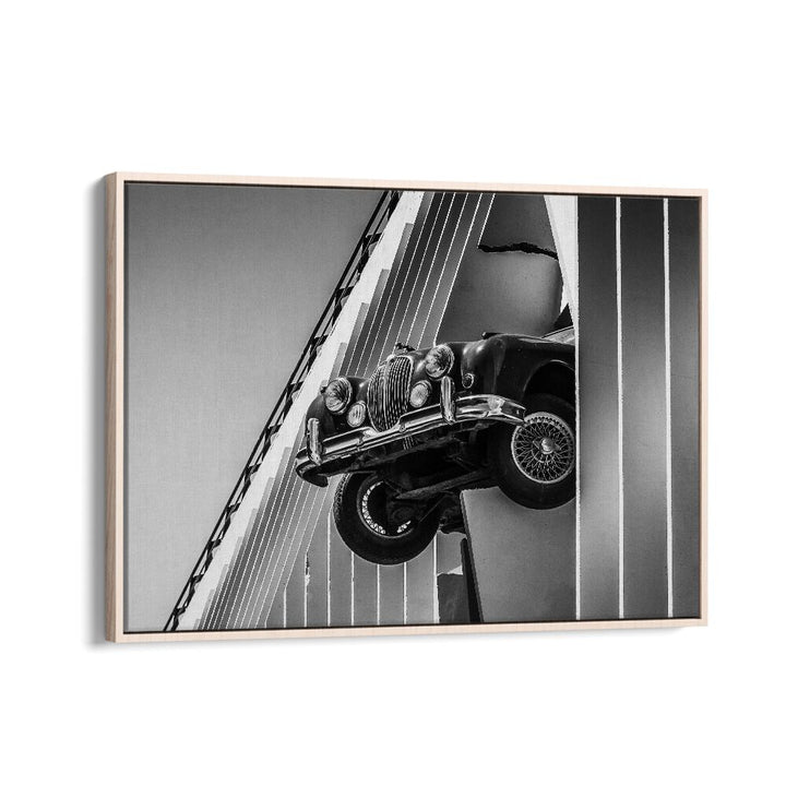 coming through car poster in Oak Wood Floater Frame