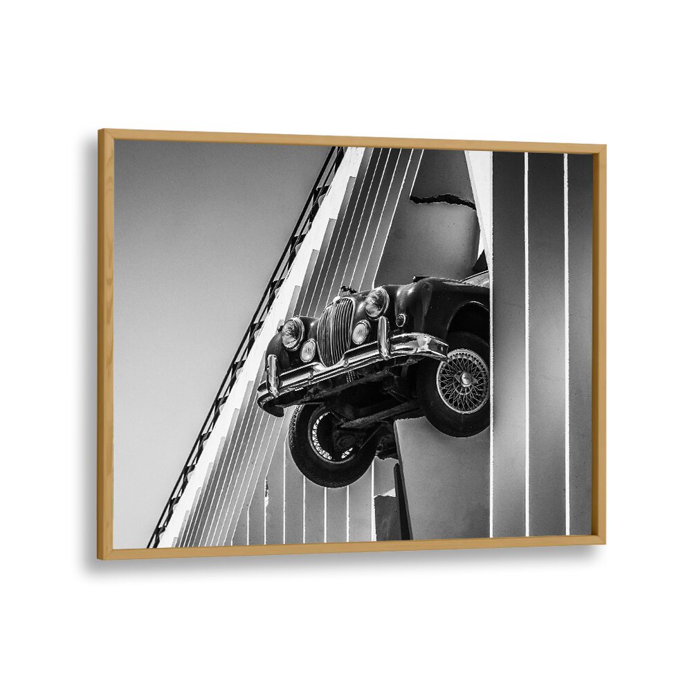 coming through car poster in Oak Wood Plain Frame