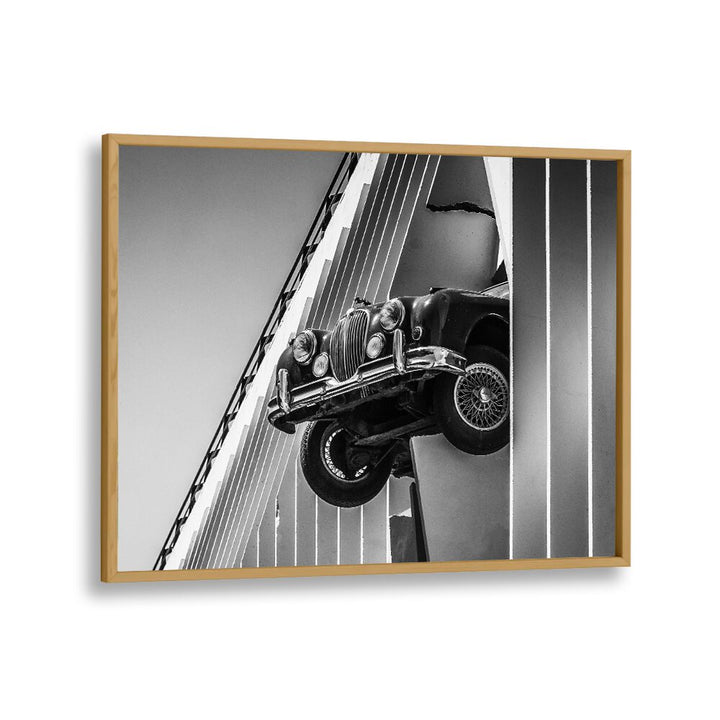 coming through car poster in Oak Wood Plain Frame