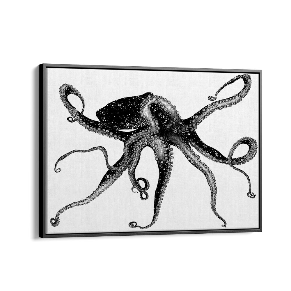 cosmic octopus large Wildlife paintings in Black Floater Frame