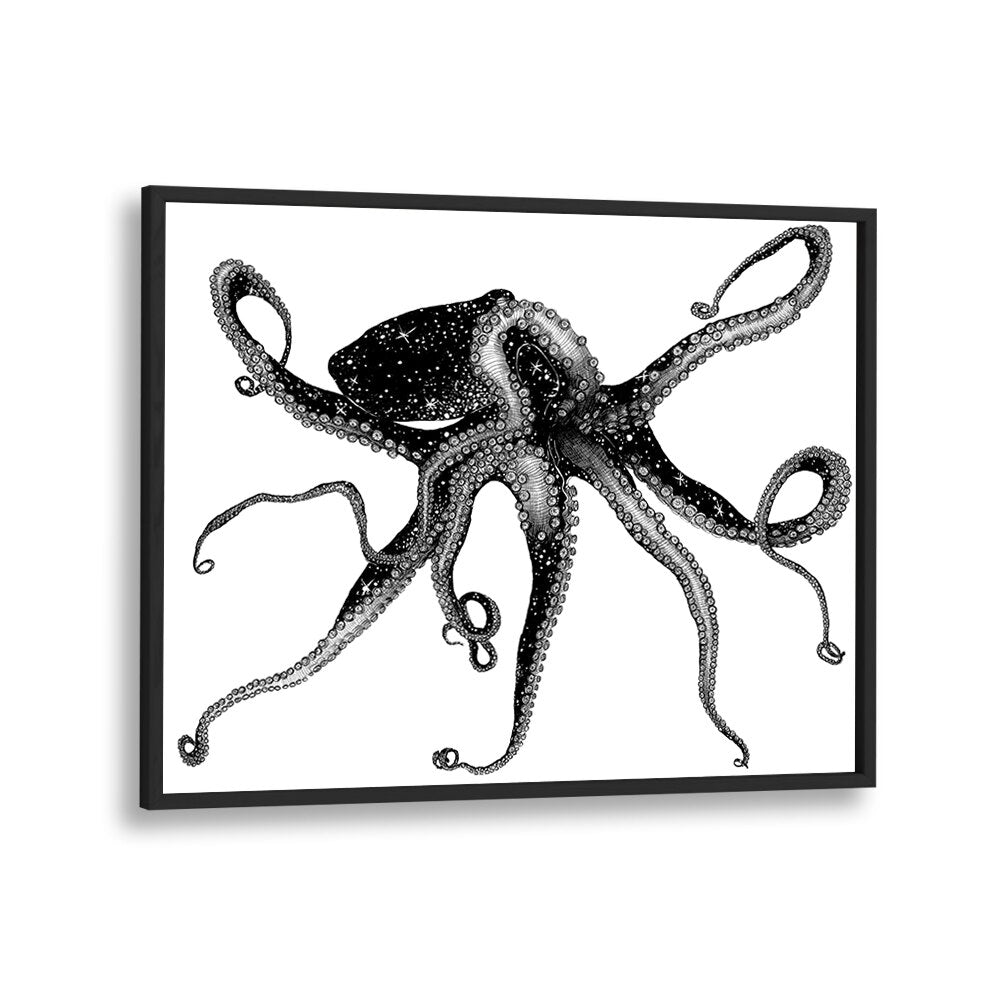 cosmic octopus large Wildlife paintings in Black Plain Frame