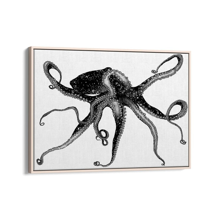 cosmic octopus large Wildlife paintings in Oak Wood Floater Frame