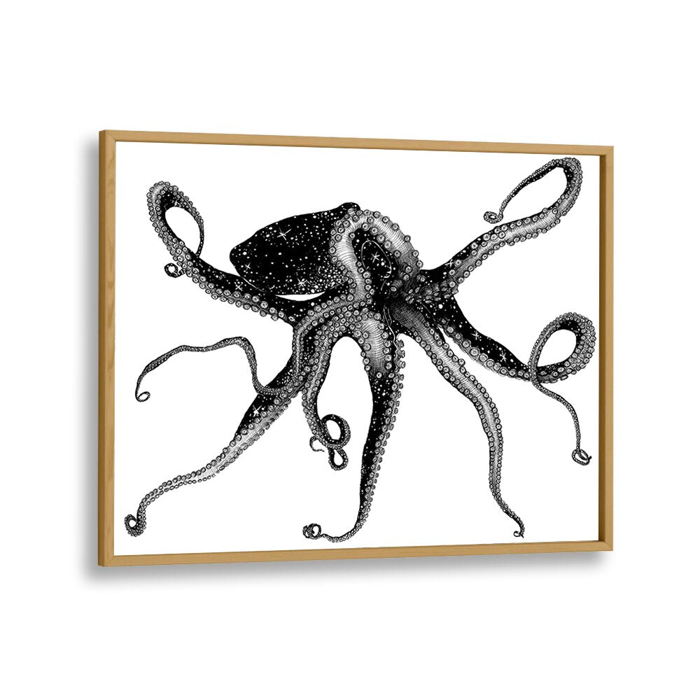 cosmic octopus large Wildlife paintings in Oak Wood Plain Frame