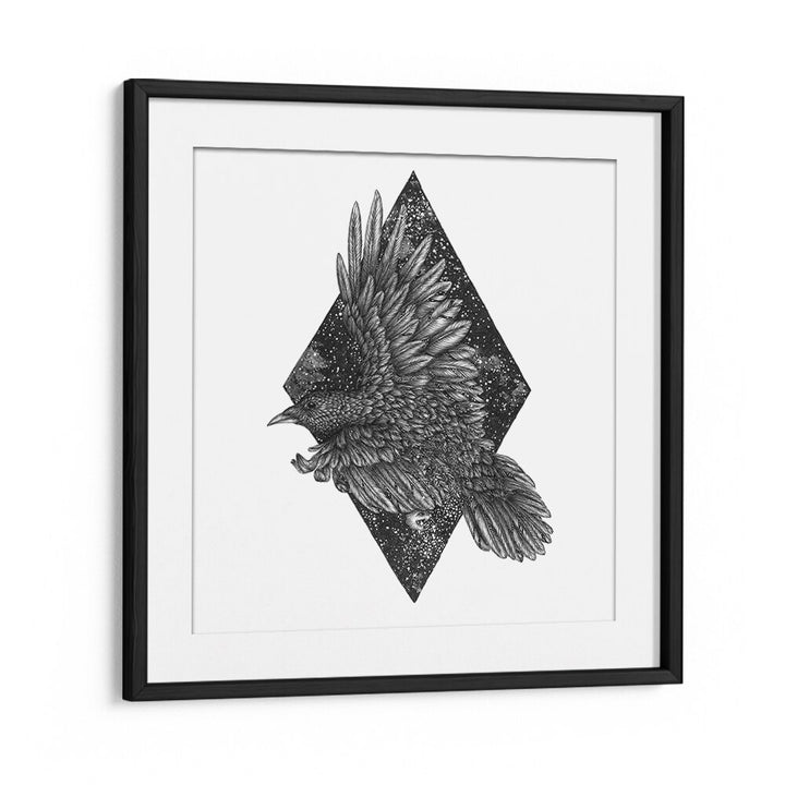 cosmic raven mural Vintage paintings in Black Frame With Mount