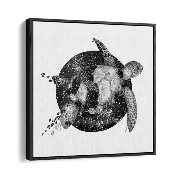 cosmic sea turtle square Vintage paintings in Black Floater Frame